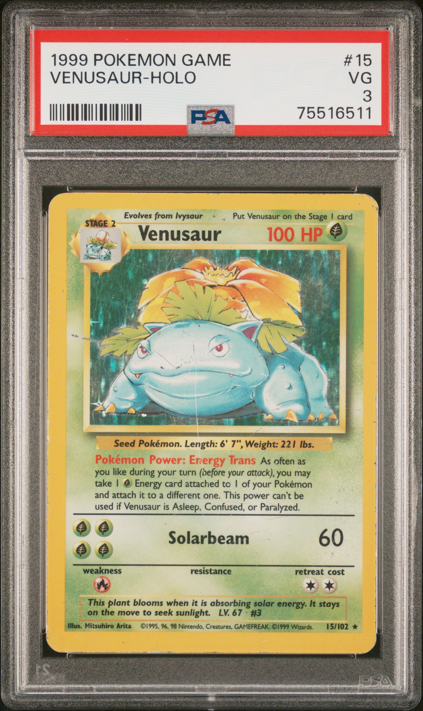 Base Set Venusaur Holo PSA 3