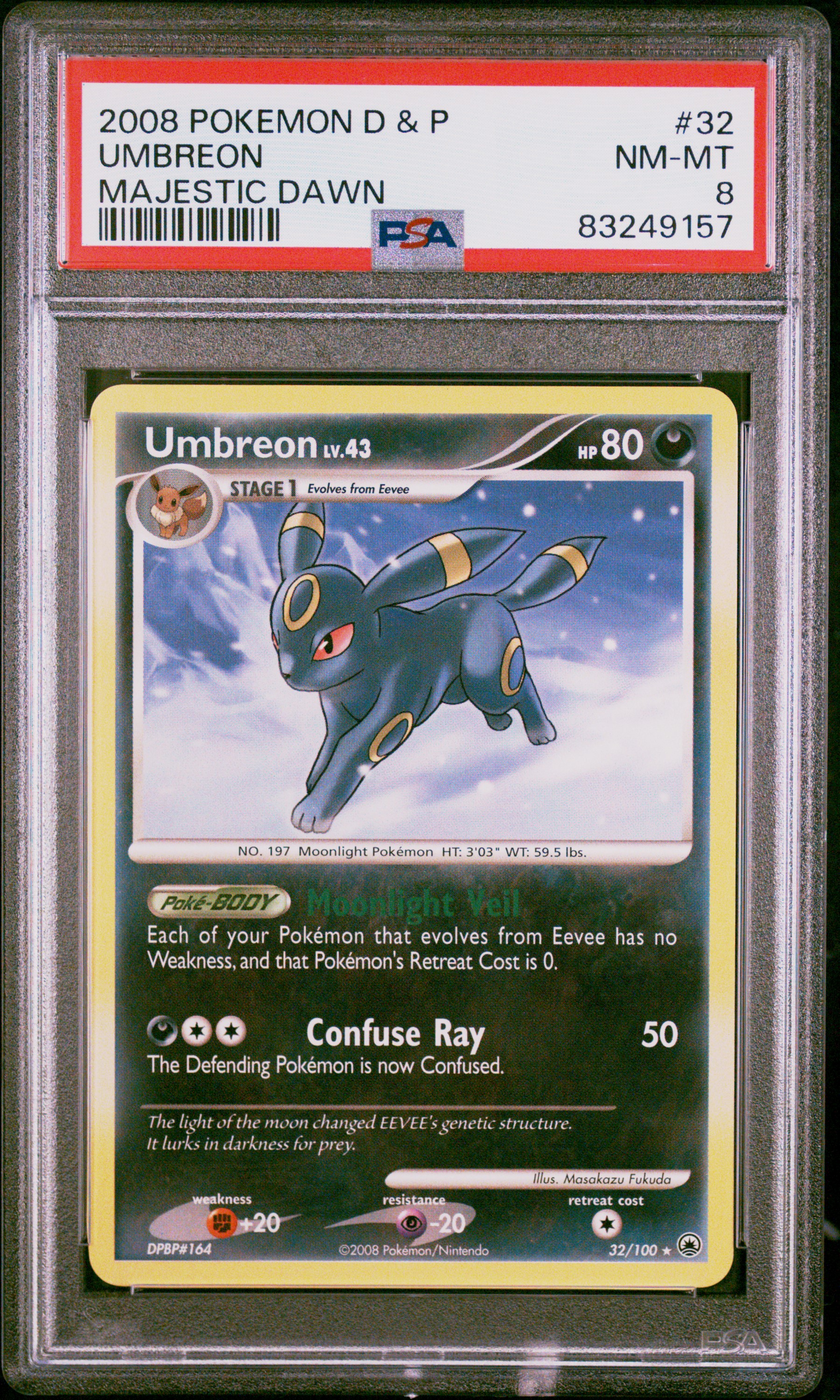 2008 Majestic Dawn - Umbreon None Holo Rare - PSA 8