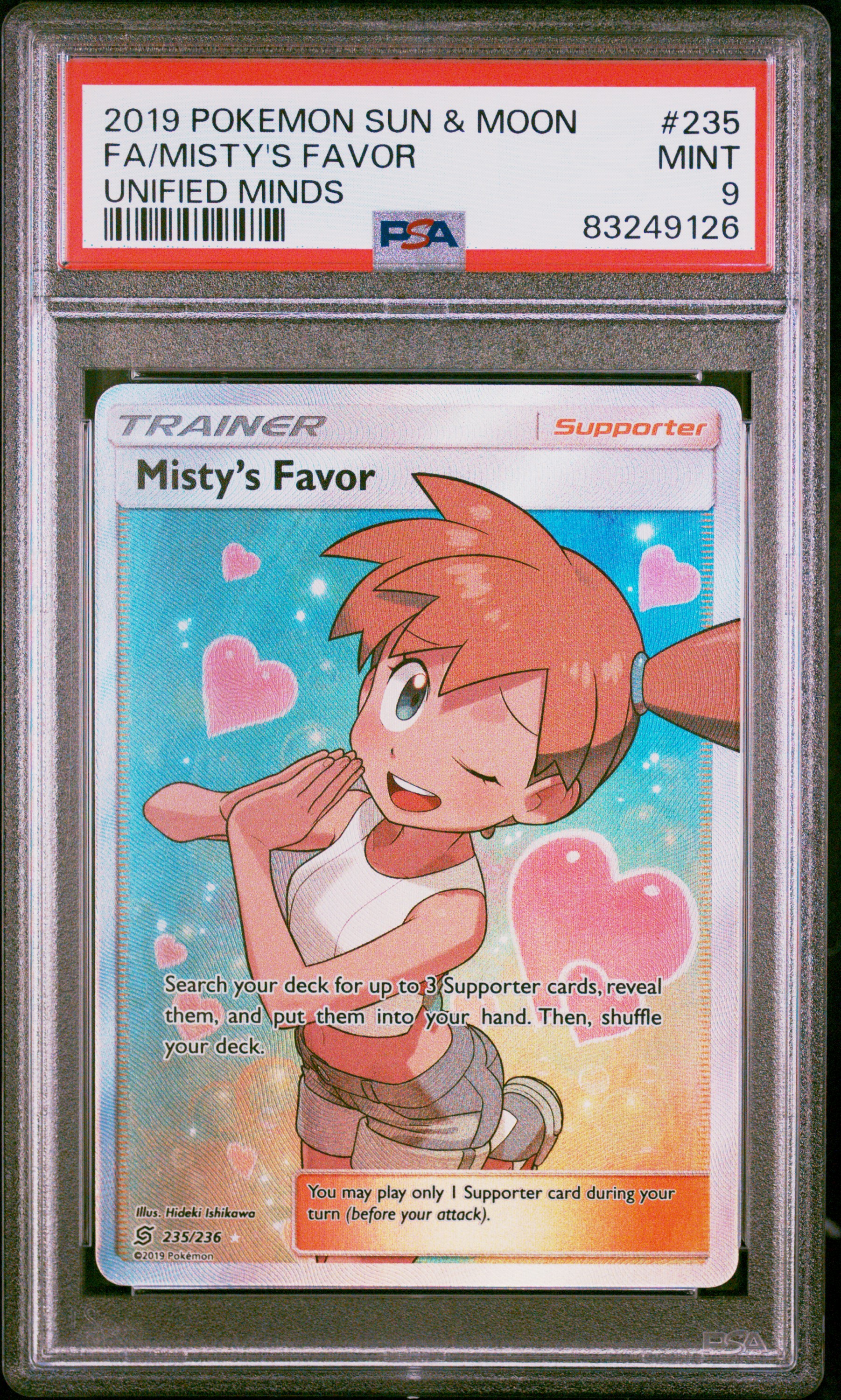 2019 Unified Minds - Misty's Favor Full Art Secret Rare - PSA 9